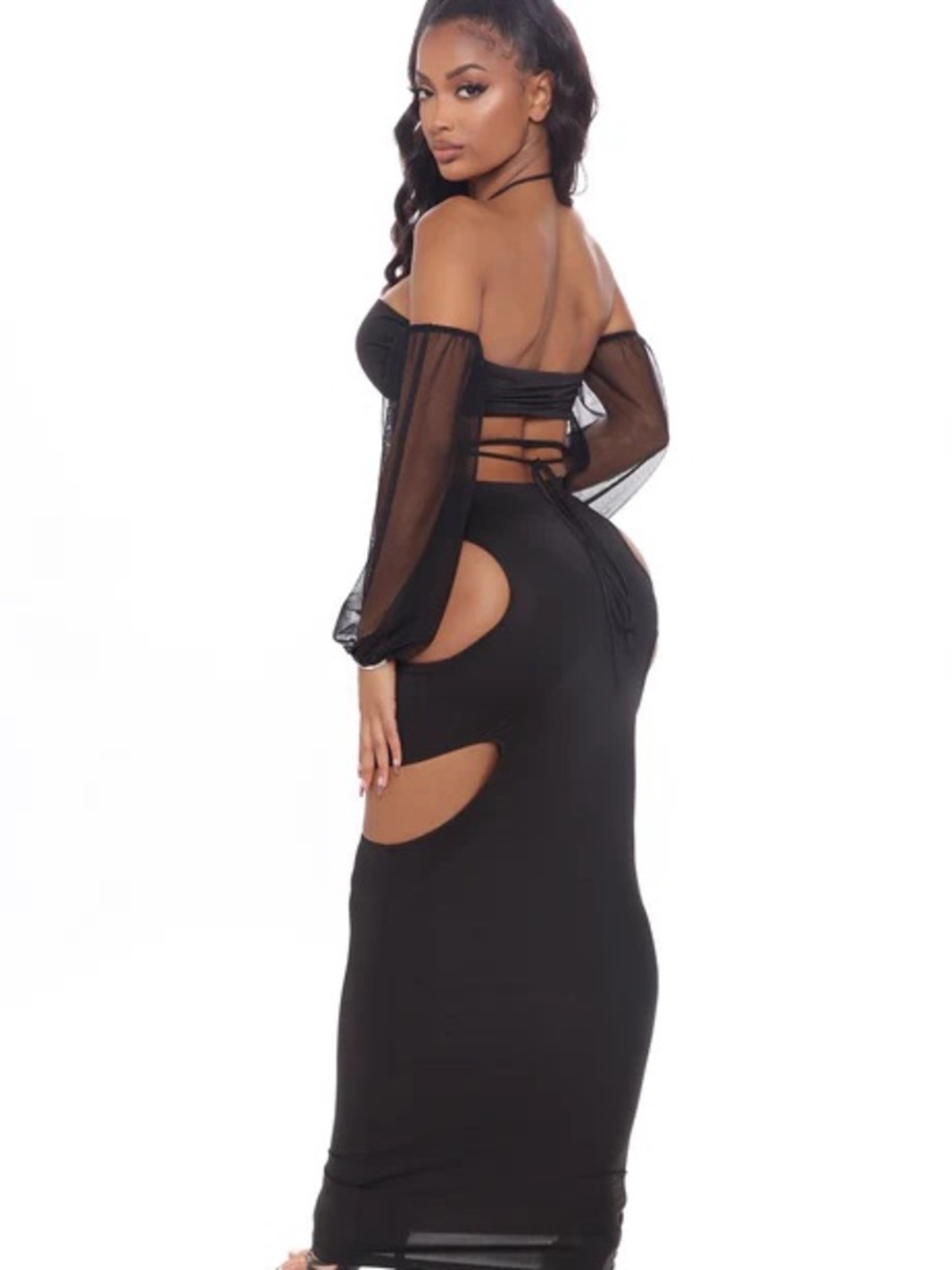 Fashion Nova Black Off-Shoulder Cutout Maxi Skirt